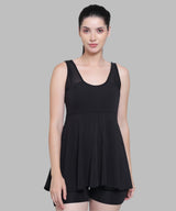 Block Color Lycra Frock Style Padded Short Attached One Piece Swim Dress