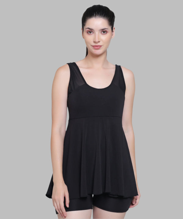 MEGASKA Megaska Lycra Frock Style Short Attached Padded One Piece Swimming Costume_Black Swimwears | High-Quality Activewear
