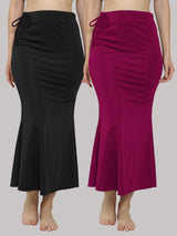 MEGASKA Women Lycra Seamless Fishcut Petticoat Skirt Saree Shapwear Combo (Pack of 2)_Black_Magenta