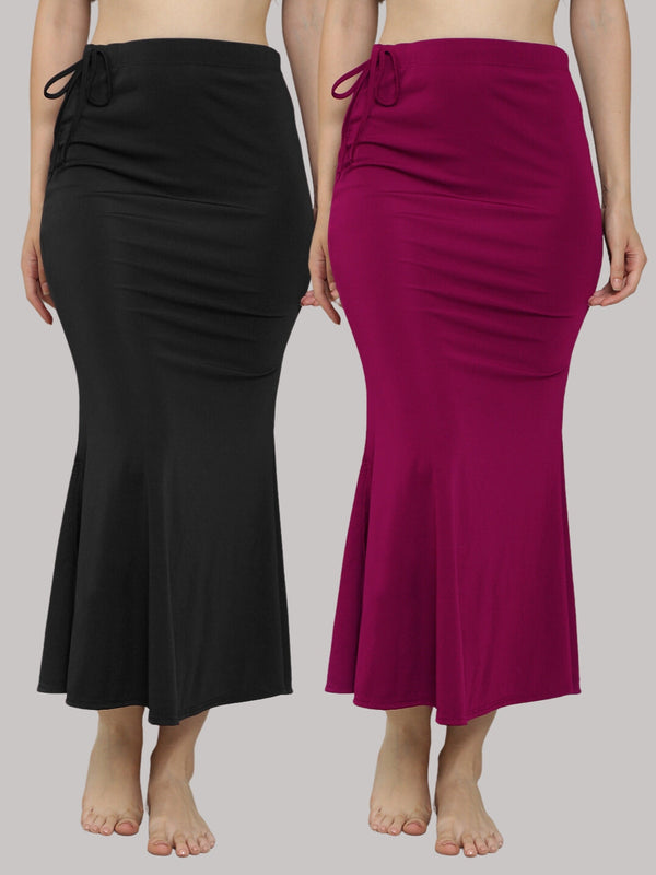 MEGASKA MEGASKA Women Lycra Seamless Fishcut Petticoat Skirt Saree Shapwear Combo (Pack of 2)_Black_Magenta Saree Shapewears | High-Quality Activewear