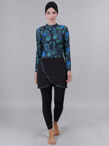 3 Piece Printed Modest Muslim Burkini Swimsuit Removable Chest Pads Hijab Cap