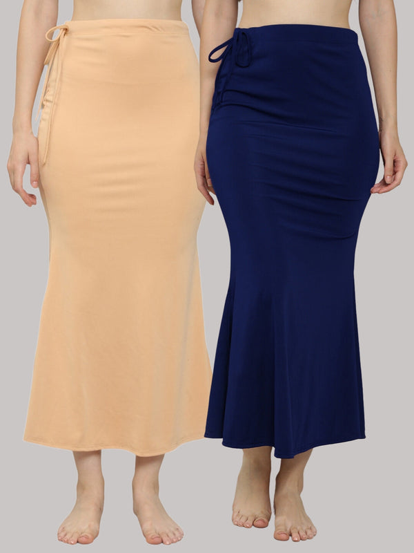 MEGASKA MEGASKA Women Lycra Seamless Fishcut Petticoat Skirt Saree Shapwear Combo (Pack of 2)_Beige_NavyBlue Saree Shapewears | High-Quality Activewear