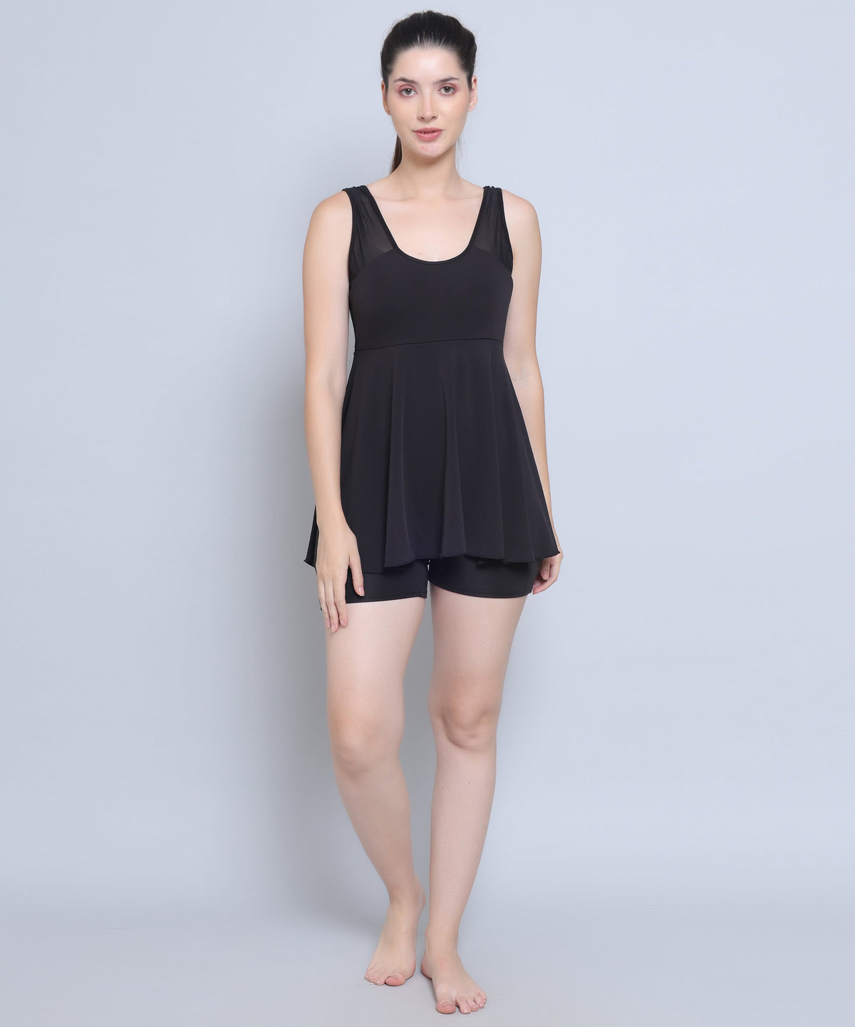 MEGASKA Megaska Lycra Frock Style Short Attached Padded One Piece Swimming Costume_Black Swimwears | High-Quality Activewear