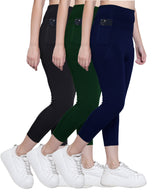 Dry Fit Active Gym Leggings with Pockets  High Waisted Tummy Control For Yoga And Sports (Pack of 3)