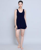MEGASKA Megaska Lycra Frock Style Short Attached Padded One Piece Swimming Costume_Black Swimwears | High-Quality Activewear