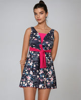 Printed Front Knot Adjustable belt Frock Style Padded One Piece Swimming Costume