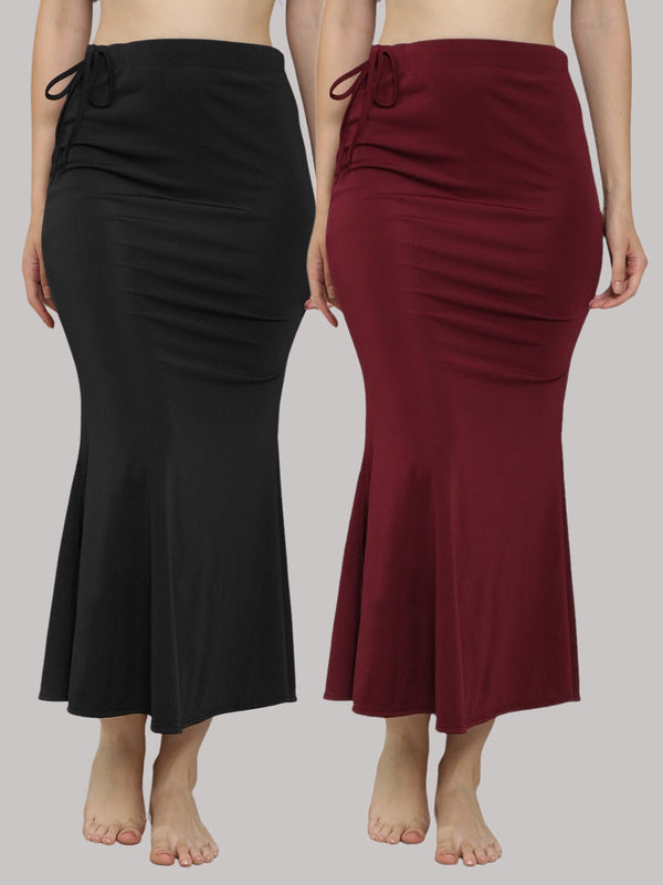 MEGASKA MEGASKA Women Lycra Seamless Fishcut Petticoat Skirt Saree Shapwear Combo (Pack of 2)_Black_Wine Saree Shapewears | High-Quality Activewear