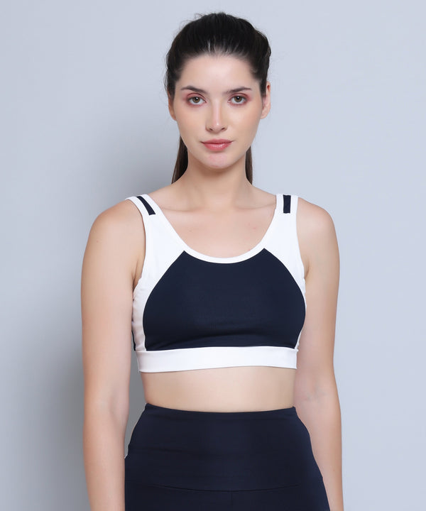MEGASKA Megaska Women's Dry Fit Color Block Sports Bra for Gym, Yoga, and Everyday Wear - Versatile, Comfortable, and Stylish_NavyWhite | High-Quality Activewear