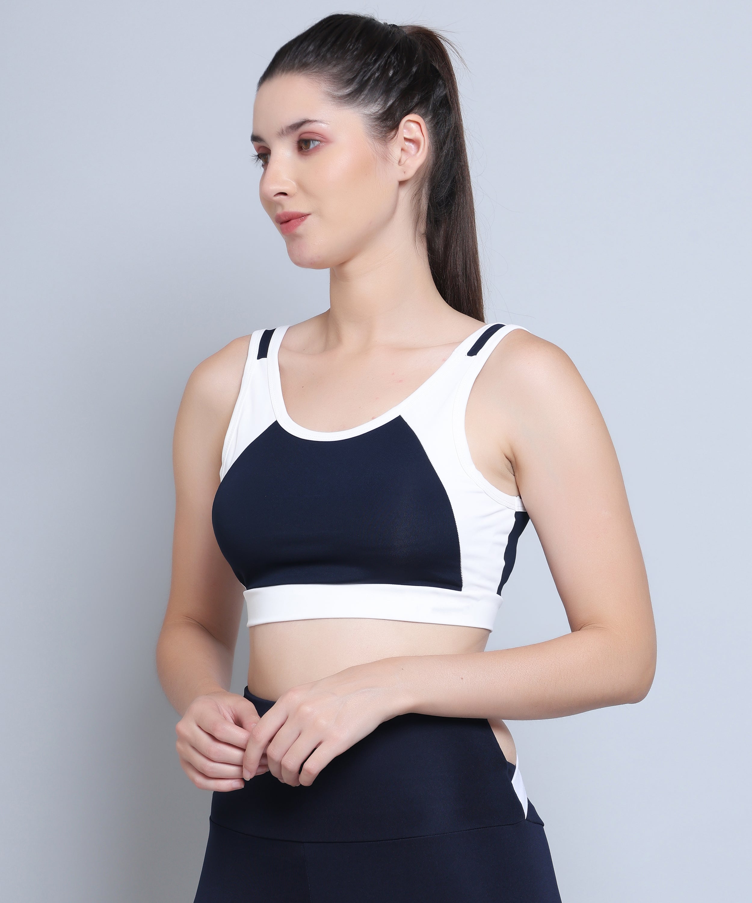 Megaska Women's Dry Fit Color Block Sports Bra for Gym, Yoga, and Everyday Wear - Versatile, Comfortable, and Stylish_NavyWhite