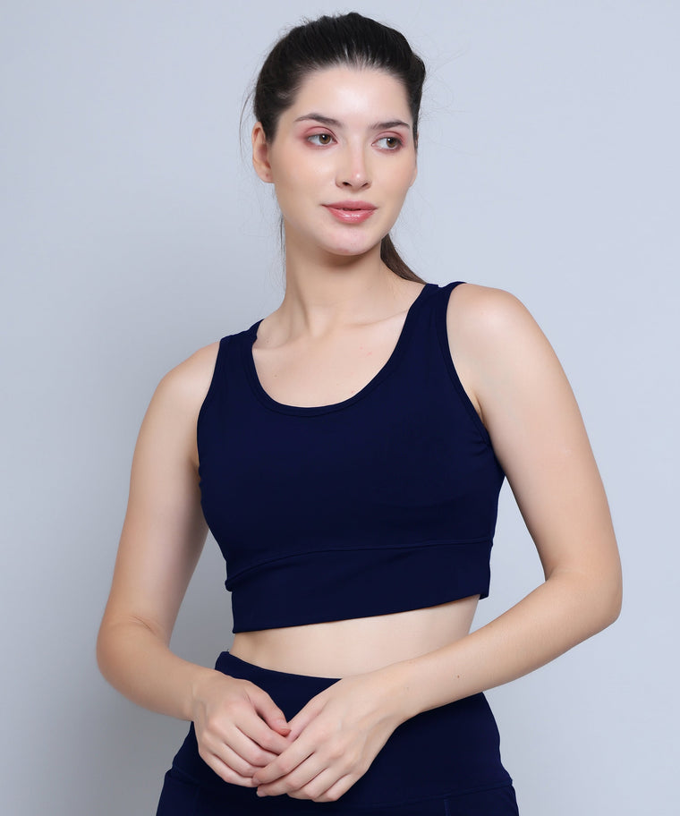 MEGASKA Megaska Women's Dry Fit Padded Wirefree Full Coverage Sports Bra for Gym, Yoga, and Everyday Wear_NavyBlue | High-Quality Activewear