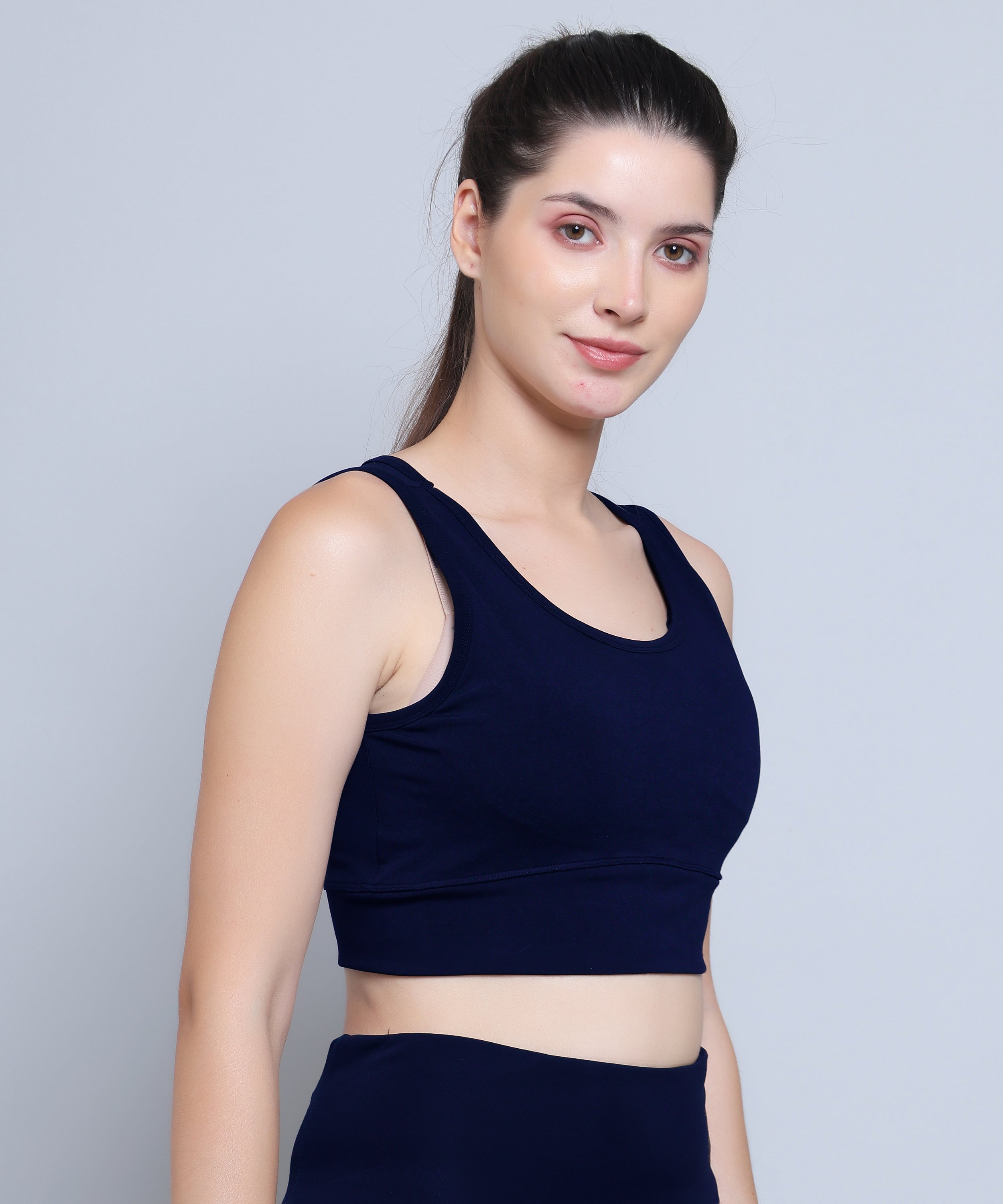 Megaska Women's Dry Fit Padded Wirefree Full Coverage Sports Bra for Gym, Yoga, and Everyday Wear_NavyBlue