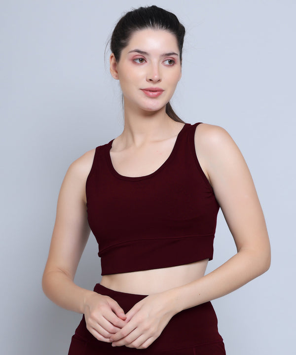 MEGASKA Megaska Women's Dry Fit Padded Wirefree Full Coverage Sports Bra for Gym, Yoga, and Everyday Wear_Wine | High-Quality Activewear