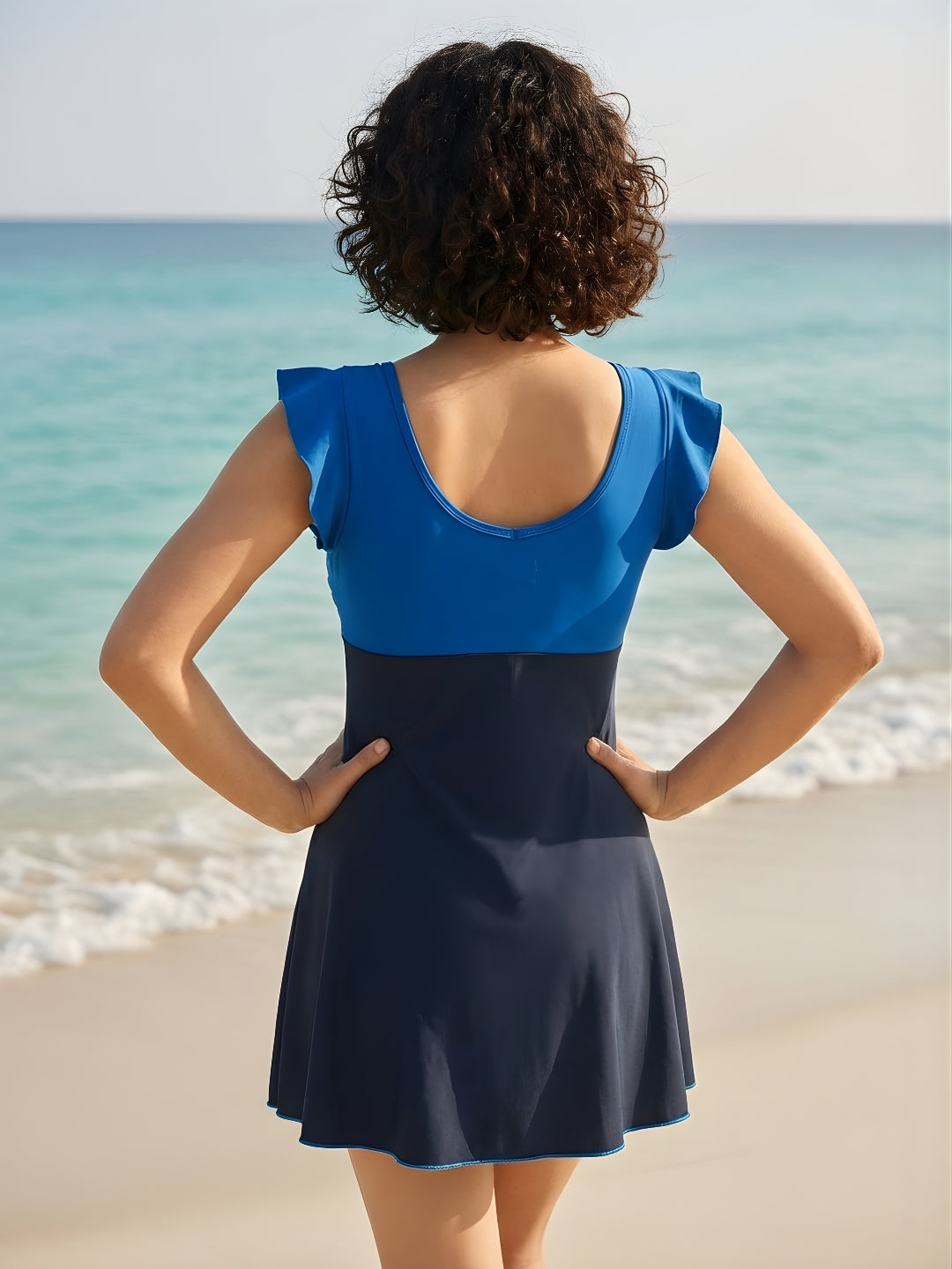 MEGASKA Women's One Piece Swimdress with Attached Shorts - NavyRoyalBlue (MBKS11)