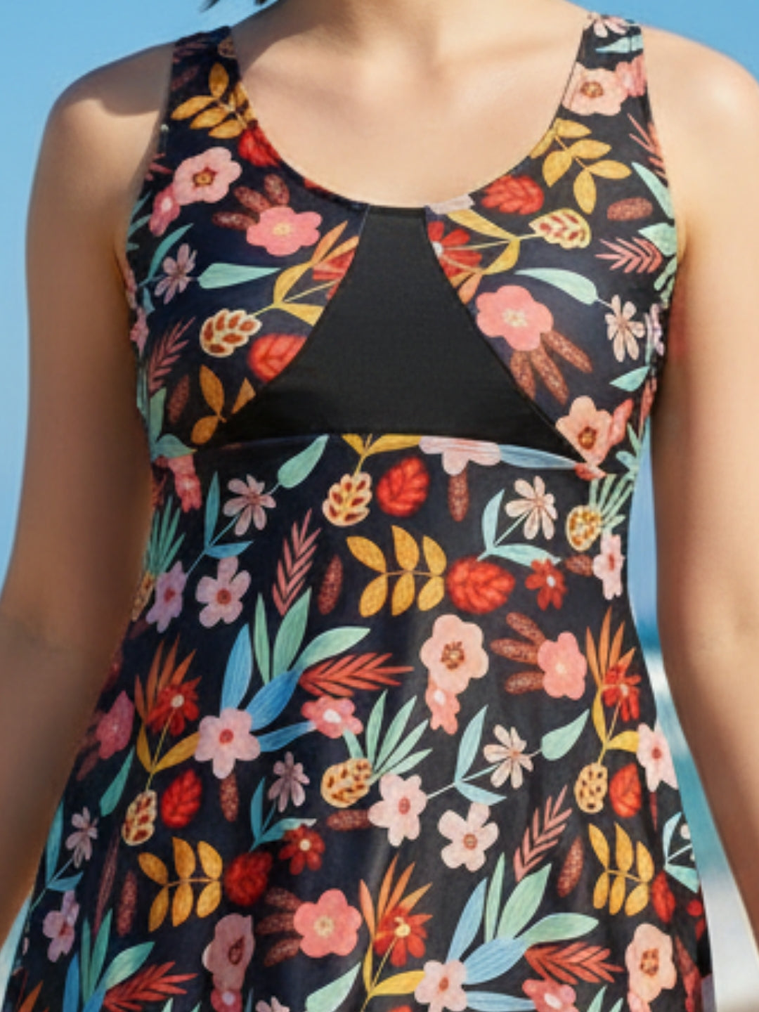 MEGASKA Women's Wide Strap Swimdress with Attached Shorts - Navy (MGSW04)