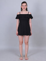 2 Piece Retro Padded ruffled off shoulder adjustable straps Swimdress  with Swim Shorts(MGSW06)