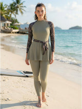 MEGASKA Women's Three Piece Modest Swim Set with Shrug - Cement (MGSW15)