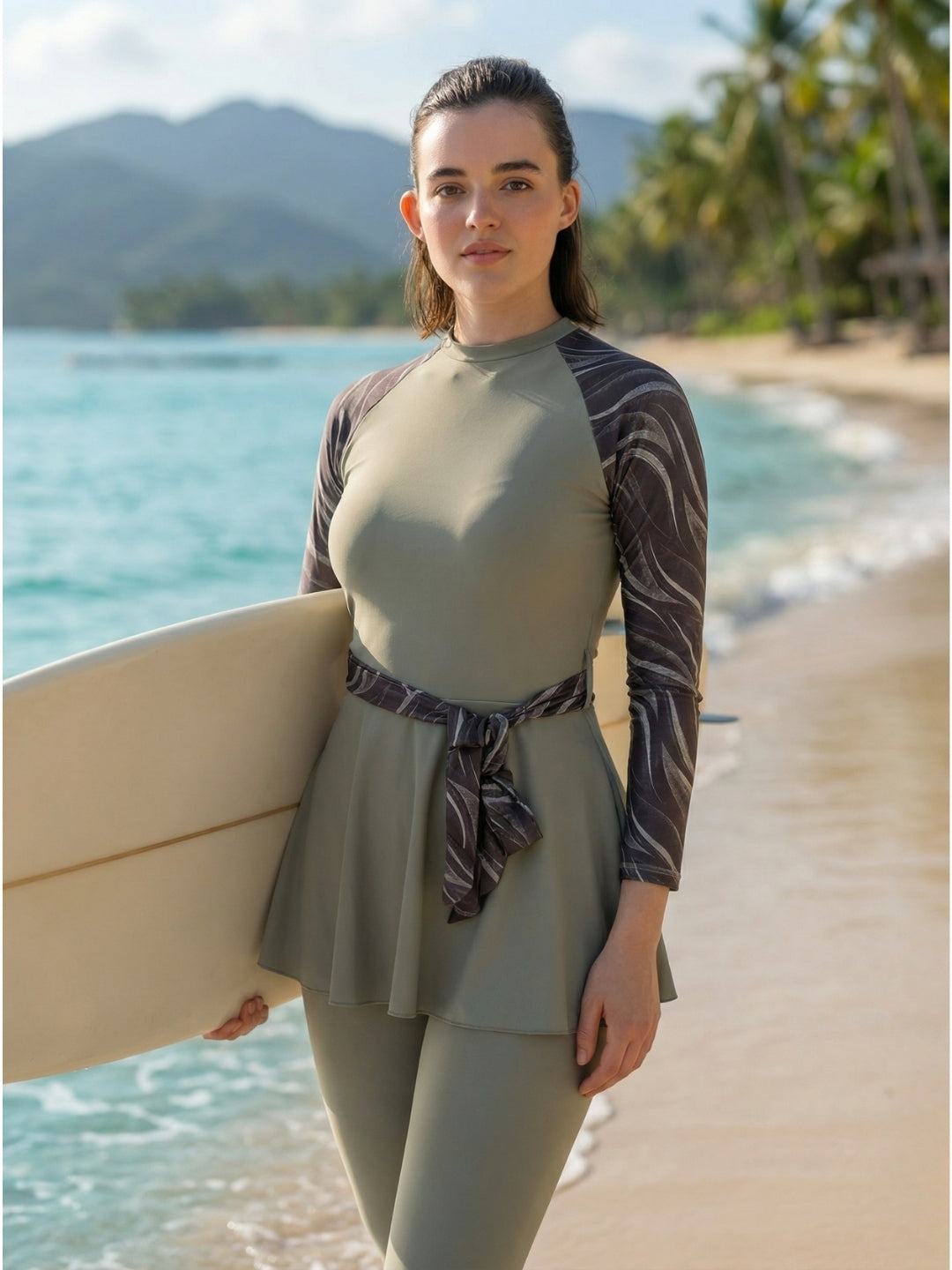 MEGASKA Women's Three Piece Modest Swim Set with Shrug - Cement (MGSW15)