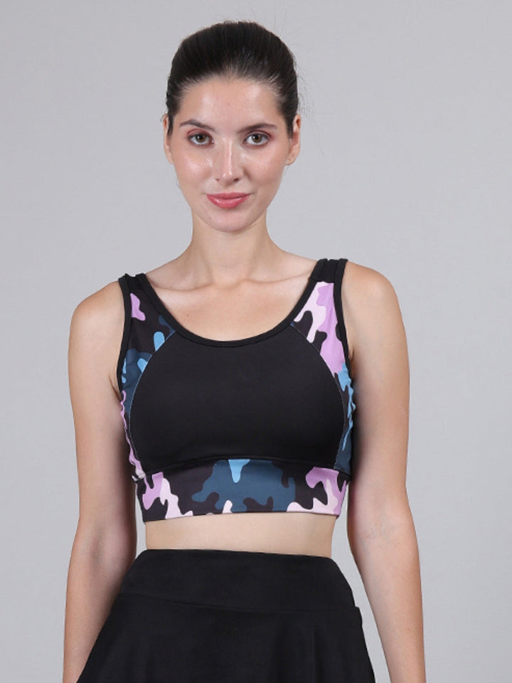 Swim Bra Bikini Top Quick Dry Camouflage Print Removable Padded Swim Top