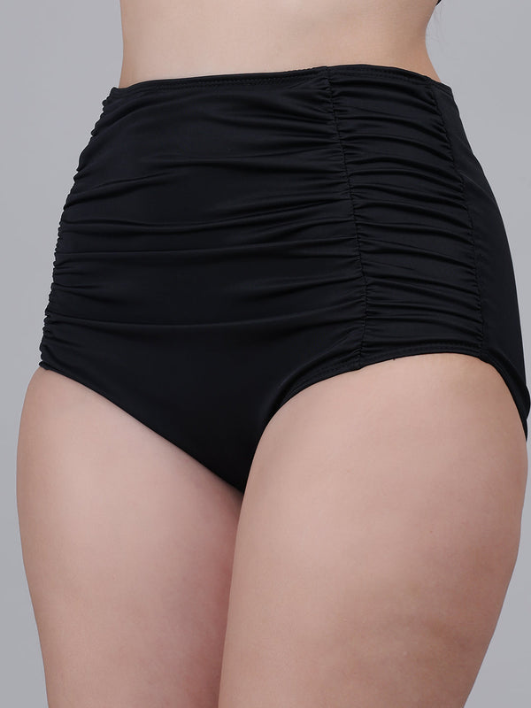 MEGASKA MEGASKA High Waisted Swimsuit Bottom Tummy Control Ruched Bikini Bottom Vintage Bathing Swim Shorts for Women_Black Swimwears | High-Quality Activewear