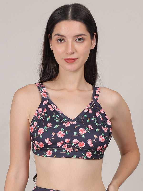 MEGASKA MEGASKA Women Swim Bra Bikini Top Quick Dry Printed Removable Padded Workout Sports Bathing Suit Swimwear Tops_BlackFloralBlack Swimwears | High-Quality Activewear