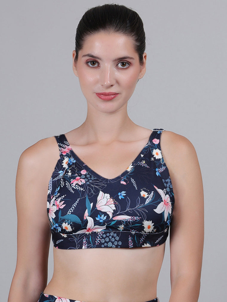 MEGASKA MEGASKA Women Swim Bra Bikini Top Quick Dry Printed Removable Padded Workout Sports Bathing Suit Swimwear Tops_NavyFloralNavy Swimwears | High-Quality Activewear