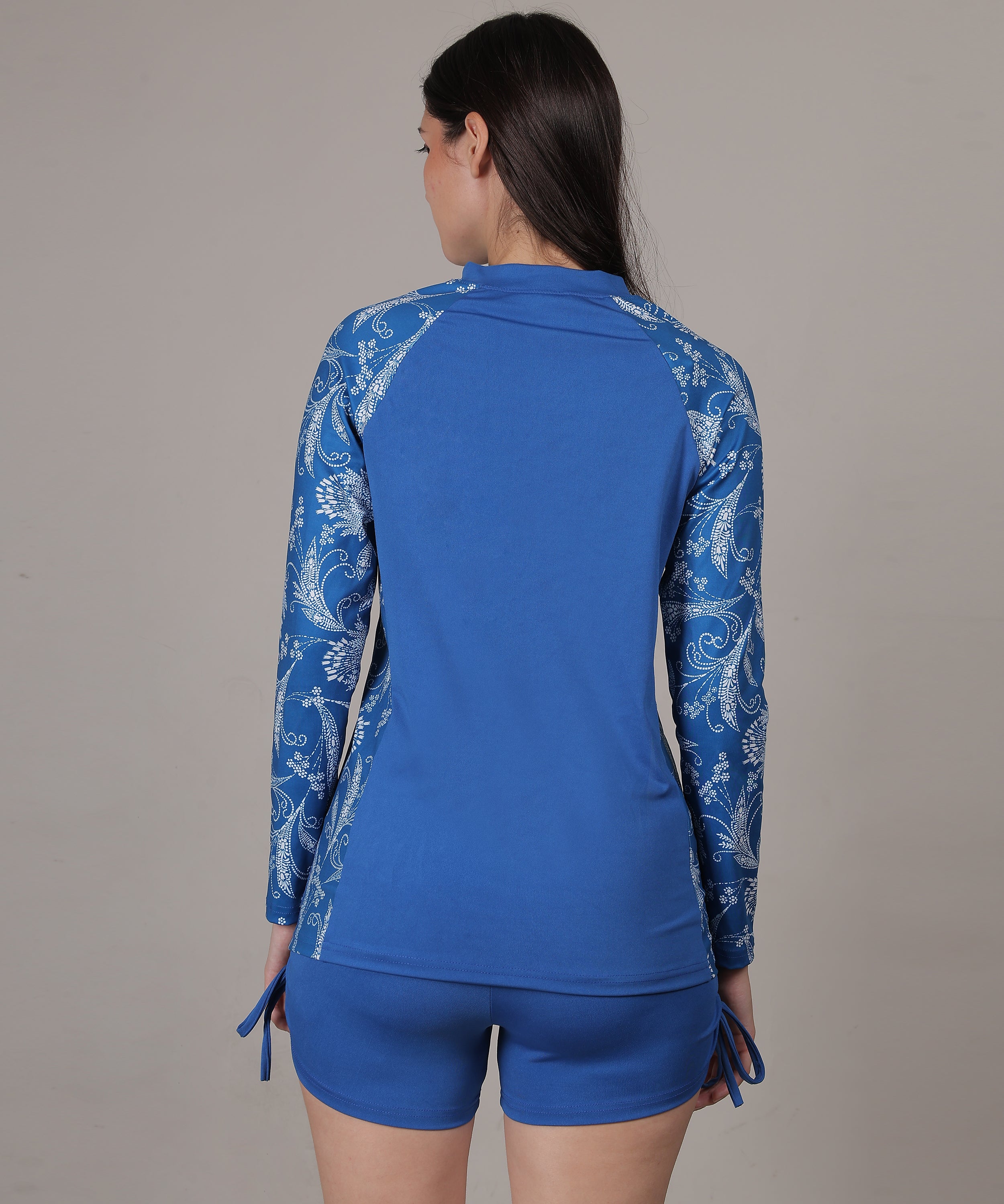 MEGASKA Women Long Sleeve Rash Guard front Zipper Sun Protection Swim Shirt for Women_RoyalPrint Royal