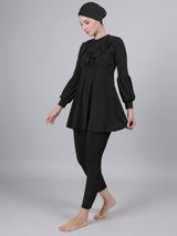 MEGASKA MEGASKA Women 3 Piece Modest Muslim Swimwear Islamic Ruffle Full Coverage Long Sleeve Removable Chest Pads Swim Hijab Cap Swimming Costume Burkini Swimsuit_Black Swimwears | High-Quality Activewear