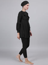 MEGASKA MEGASKA Women 3 Piece Modest Muslim Swimwear Islamic Ruffle Full Coverage Long Sleeve Removable Chest Pads Swim Hijab Cap Swimming Costume Burkini Swimsuit_Black Swimwears | High-Quality Activewear