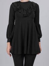 MEGASKA MEGASKA Women 3 Piece Modest Muslim Swimwear Islamic Ruffle Full Coverage Long Sleeve Removable Chest Pads Swim Hijab Cap Swimming Costume Burkini Swimsuit_Black Swimwears | High-Quality Activewear