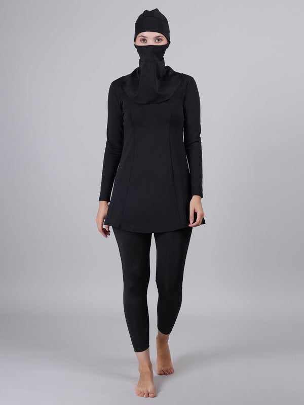 MEGASKA MEGASKA Women 3 Piece Modest Muslim Swimwear Islamic Full Coverage Long Sleeve Removable Chest Pads Swim Hijab Cap Swimming Costume Burkini Swimsuit_Black Swimwears | High-Quality Activewear