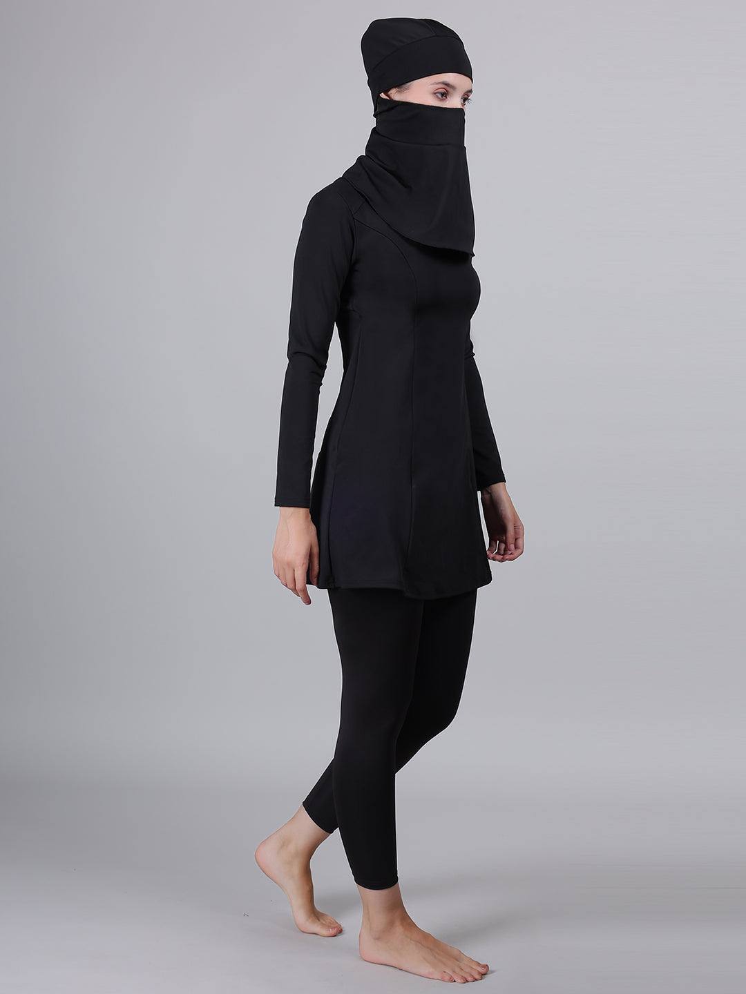 MEGASKA MEGASKA Women 3 Piece Modest Muslim Swimwear Islamic Full Coverage Long Sleeve Removable Chest Pads Swim Hijab Cap Swimming Costume Burkini Swimsuit_Black Swimwears | High-Quality Activewear