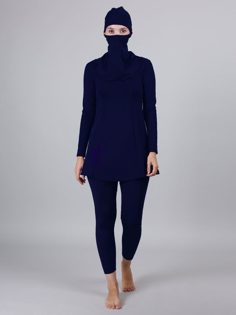 MEGASKA MEGASKA Women 3 Piece Modest Muslim Swimwear Islamic Full Coverage Long Sleeve Removable Chest Pads Swim Hijab Cap Swimming Costume Burkini Swimsuit_Navy Swimwears | High-Quality Activewear