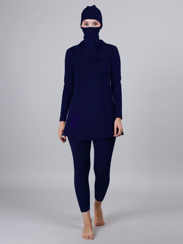 MEGASKA MEGASKA Women 3 Piece Modest Muslim Swimwear Islamic Full Coverage Long Sleeve Removable Chest Pads Swim Hijab Cap Swimming Costume Burkini Swimsuit_Navy Swimwears | High-Quality Activewear