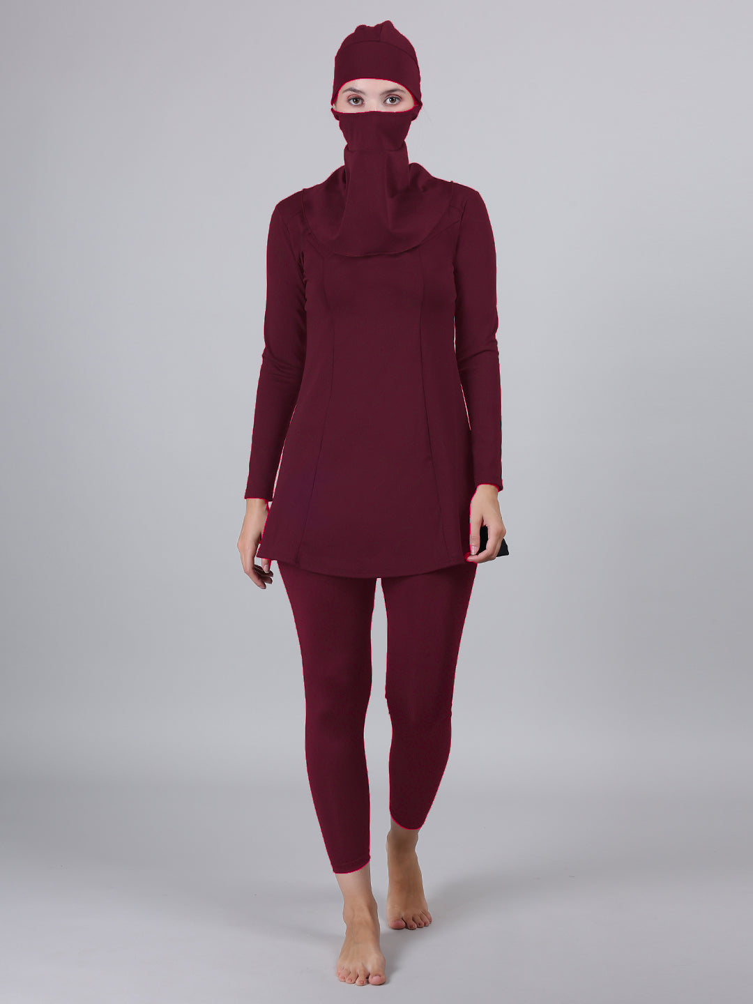 MEGASKA MEGASKA Women 3 Piece Modest Muslim Swimwear Islamic Full Coverage Long Sleeve Removable Chest Pads Swim Hijab Cap Swimming Costume Burkini Swimsuit_Wine Swimwears | High-Quality Activewear