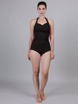 Tummy Control Ruched Halter Neck One Piece Vintage Retro Monokini Swimsuit