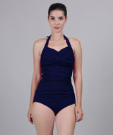 Tummy Control Ruched Halter Neck One Piece Vintage Retro Monokini Swimsuit
