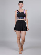 High Waisted  Two Piece Bikini Set Camouflage Print Removable Padded Swim Top & Skirt with Boy Leg Shorts
