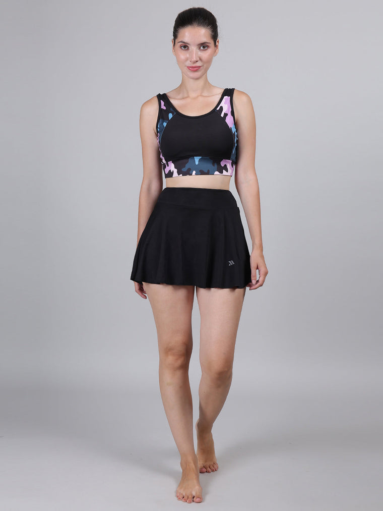 MEGASKA MEGASKA Women High Waisted Bikini Set Sporty Two Piece Camouflage Print Swimwear Removable Padded Swim Top & Skirt with Boy Leg Shorts Tummy Control Bathing Swim Set Bikini Sets | High-Quality Activewear