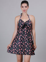 Sailor Pin Up  Retro One Piece Halter Neck with Inner Shorts Padded Swimdress