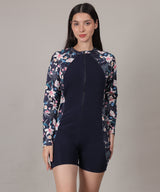 Long Sleeve One Piece Padded Rash Guard Romper Swimming Costume