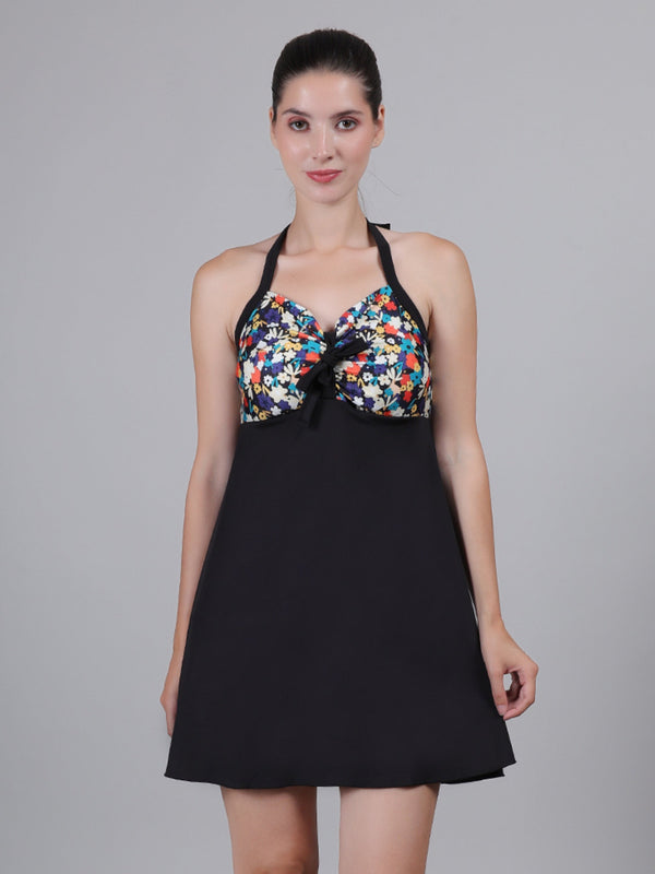 MEGASKA MEGASKA Women Vintage Sailor Pin Up Swimsuit Retro One Piece Halter Neck with Inner Shorts Padded Swimdress Swimming Costume Swimwear_MultiBlack Swimwears | High-Quality Activewear
