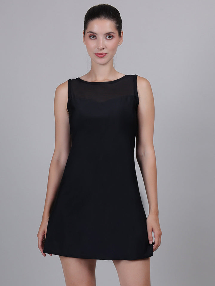 Tummy Control One Piece with Removable Chest Pads Attached Inner Short Vintage Frock Style Swimsuit