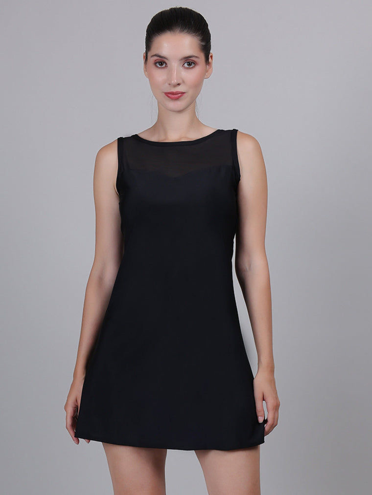 MEGASKA MEGASKA Tummy Control One Piece swimming costume with Removable Chest Pads Attached Inner Short Vintage Frock Style Swimsuit Swimwear for Women_Black Swimwears | High-Quality Activewear