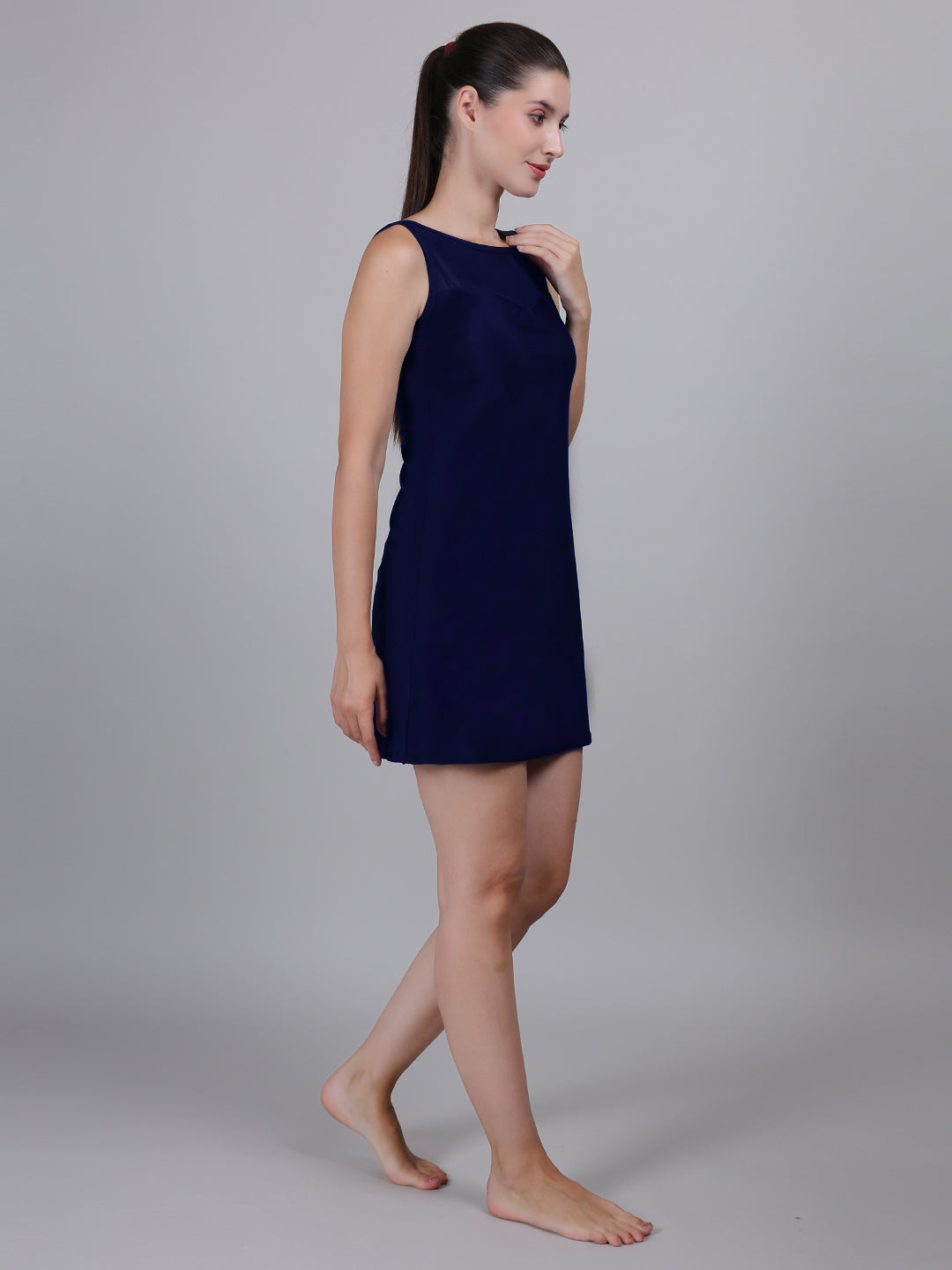 MEGASKA Tummy Control One Piece swimming costume with Removable Chest Pads Attached Inner Short Vintage Frock Style Swimsuit Swimwear for Women_Navy