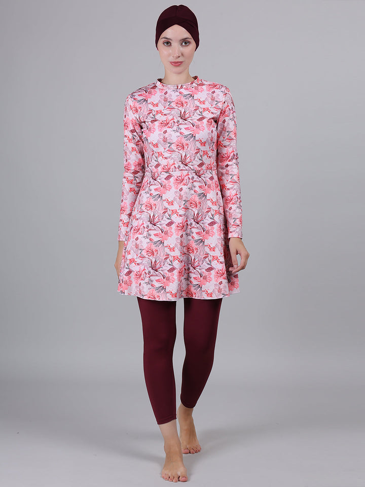 3 Pc Printed Modest Burkini Muslim Swimsuit Full Coverage With  Hijab