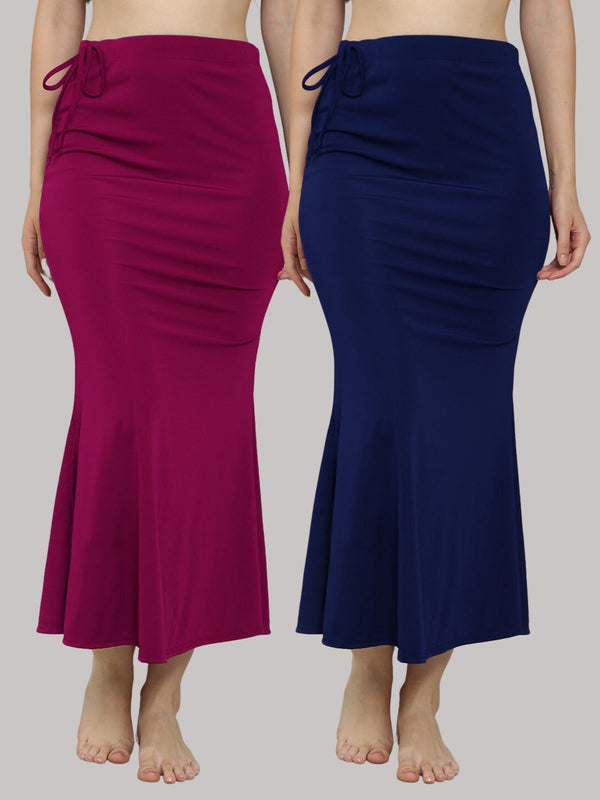 MEGASKA MEGASKA Women Lycra Seamless Fishcut Petticoat Skirt Saree Shapwear Combo (Pack of 2)_Magenta_NavyBlue Saree Shapewears | High-Quality Activewear