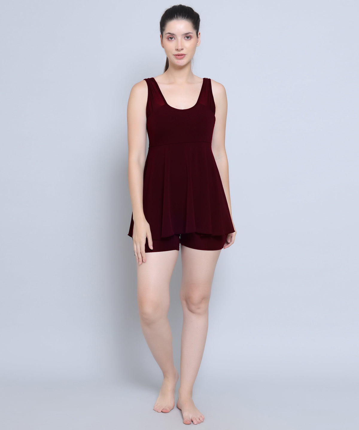 MEGASKA Megaska Lycra Frock Style Short Attached Padded One Piece Swimming Costume_Black Swimwears | High-Quality Activewear