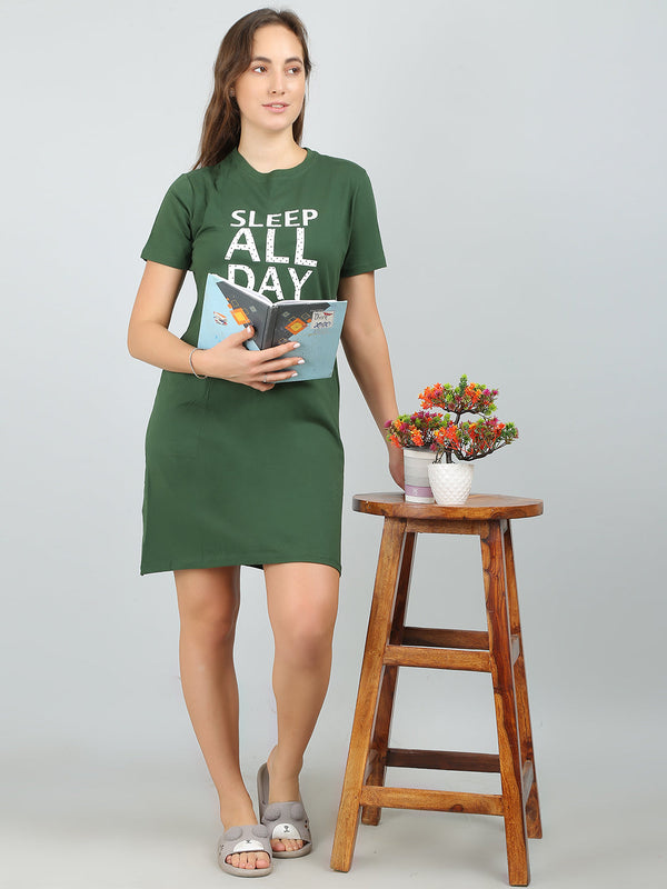 MEGASKA MEGASKA Women's Cotton Printed Long Sleep Tee_DarkGreen | High-Quality Activewear