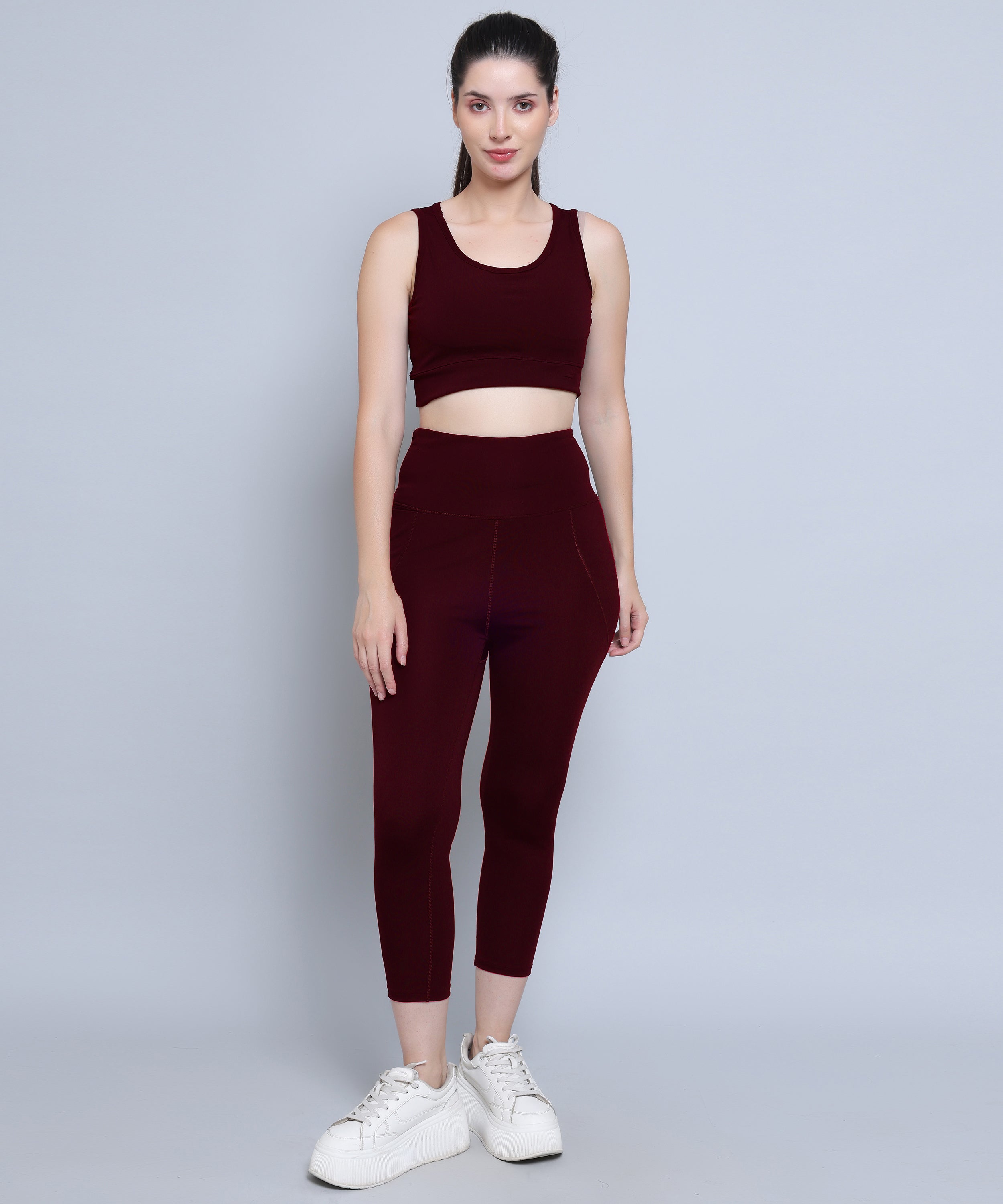 Megaska Dry Fit Active Gym Leggings with Pockets for Women, High Waisted Tummy Control Workout Yoga Track Pants_Wine