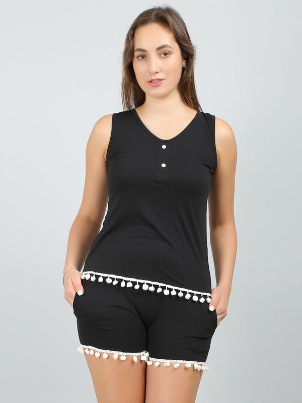 MEGASKA MEGASKA Women's Cotton Loungewear Top with Short Set_Black Lounge Shorts | High-Quality Activewear